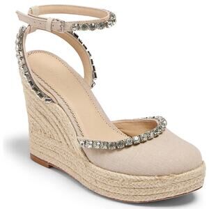 NWOB Cinq à Sept Jeanne Crystal Ankle Strap Espadrille Wedge Sandals Size 38